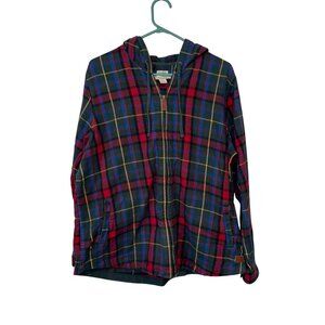 L.L. Bean Relaxed Fit Plaid Hooded Jacket Zip-Up Cotton Blend Size  L